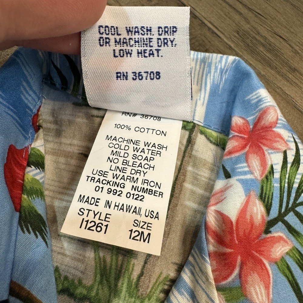 Nui Nalu Made in Hawaii Shirt Button Up Hawaiian Sea Ocean 100% Cotton SZ 12 Mo - Picture 3 of 5